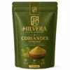 Hilvera Natural Essentials pure coriander powder 100g stand-up pouch mockup on a plain white background. Hilvera Pure Coriander Powder
