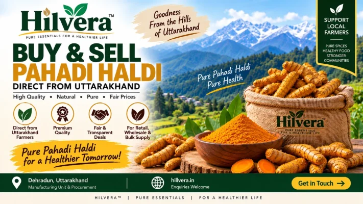 Hilvera buy and sell pure Pahadi Haldi directly from Uttarakhand farmers with whole raw turmeric fingers and ground haldi powder
