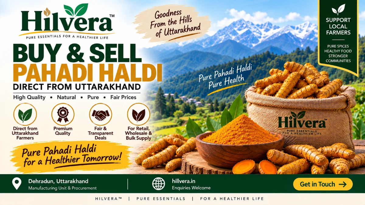 Hilvera buy and sell pure Pahadi Haldi directly from Uttarakhand farmers with whole raw turmeric fingers and ground haldi powder