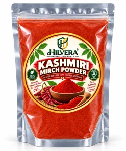 Hilvera Natural Essentials 100 percent natural Kashmiri Mirch Powder in airtight transparent zip lock pouch