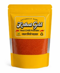 Kathait Gold Red Chilli Powder pouch with pure organic ground lal mirch powder