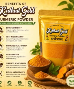 Kathait Gold turmeric powder with benefits including immunity, anti-inflammatory support, healthy skin, digestion and antioxidant properties